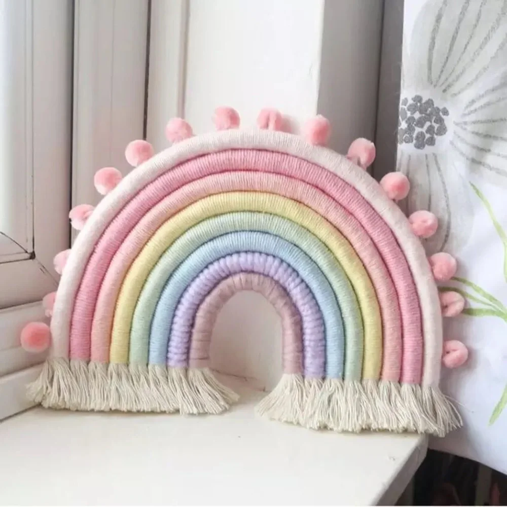 Rainbow woven macrame wall decor tapestry bedroom living room hanging Large - Picture 1 of 8
